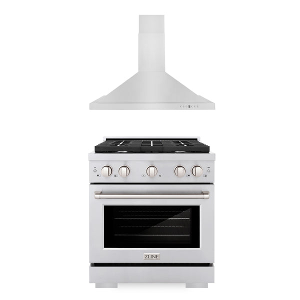 ZLINE Appliances 30" Kitchen Package with Stainless Steel Gas Range and Convertible Vent Range Hood (2KP-SGRRH30)