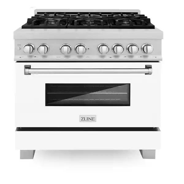 ZLINE 2 Piece Kitchen Appliance Package - 36" DuraSnow Stainless Steel Dual Fuel Range with White Matte Door and Convertible Vent Range Hood (2KP-RASWMRH36)