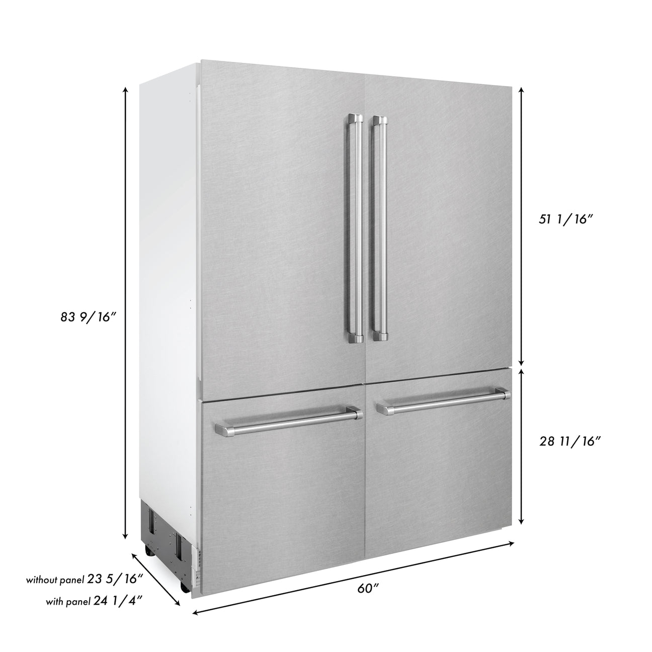 ZLINE 60" 32.2 cu. ft. Built-In 4-Door French Door Freezer Refrigerator with Internal Water and Ice Dispenser in Fingerprint Resistant Stainless Steel (RBIV-SN-60)