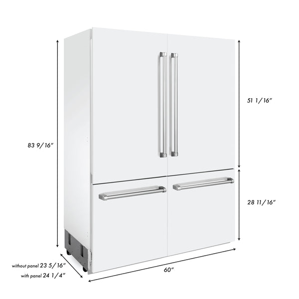 ZLINE 60 in. 32.2 cu. ft. Built-In 4-Door French Door Refrigerator with Internal Water and Ice Dispenser in White Matte (RBIV-WM-60)