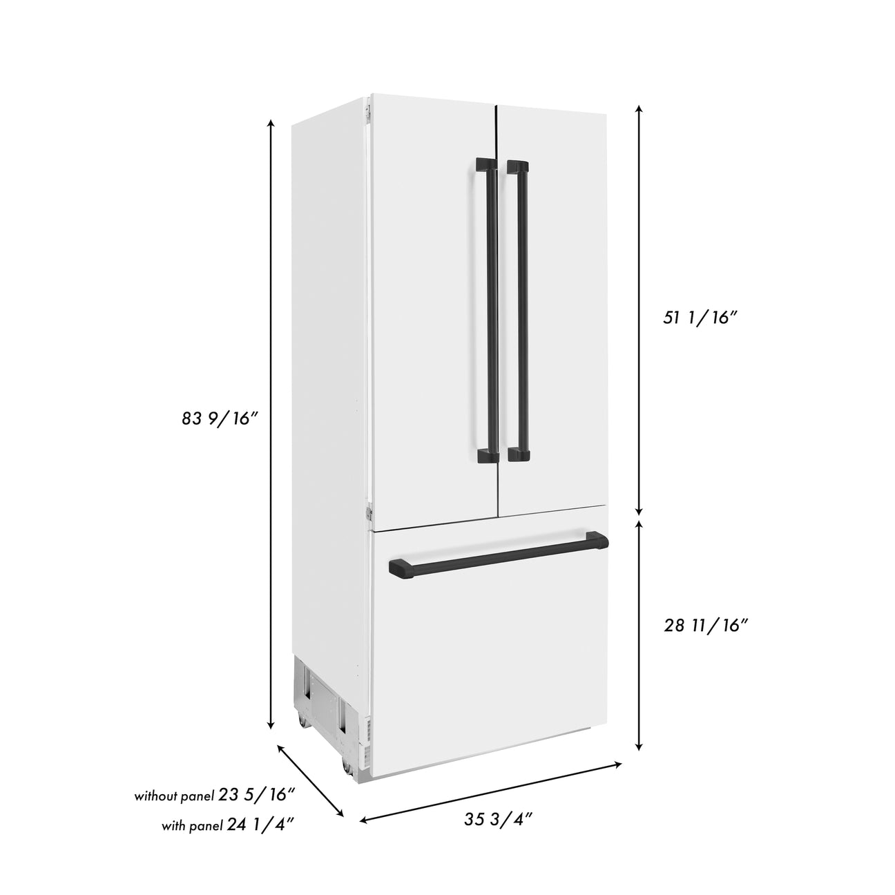 ZLINE 36 in. Autograph Edition 19.6 cu. ft. Built-in 2-Door Bottom Freezer Refrigerator with Internal Water and Ice Dispenser in White Matte with Matte Black Accents (RBIVZ-WM-36-MB)