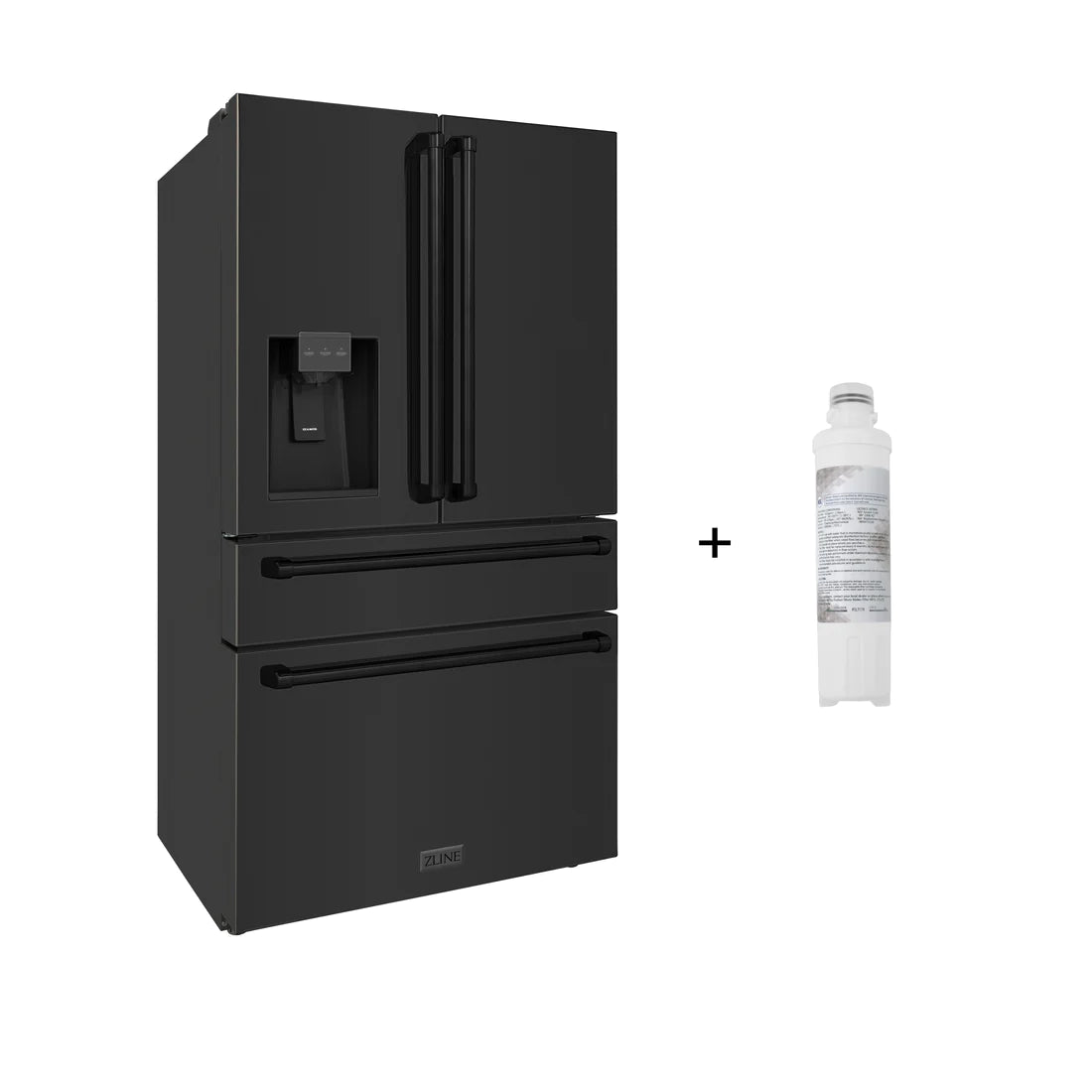 ZLINE 36 in. 21.6 cu. ft Freestanding French Door Fingerprint Resistant Refrigerator with External Water and Ice Dispenser with Filter (RFM-W-WF-36-BS)