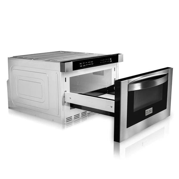 ZLINE Kitchen Package with Refrigeration, 30" Stainless Steel Dual Fuel Range, 30" Convertible Vent Range Hood, 24" Microwave Drawer, and 24" Tall Tub Dishwasher (5KPR-RARH30-MWDWV)