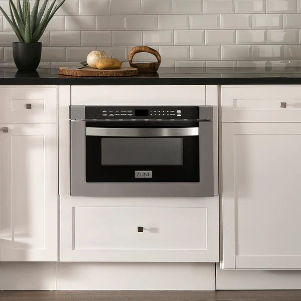 ZLINE Appliances Kitchen Package with Refrigeration, 30" Stainless Steel Gas Range, 30" Range Hood, Microwave Drawer, and 24" Tall Tub Dishwasher (5KPR-SGRRH30-MWDWV)