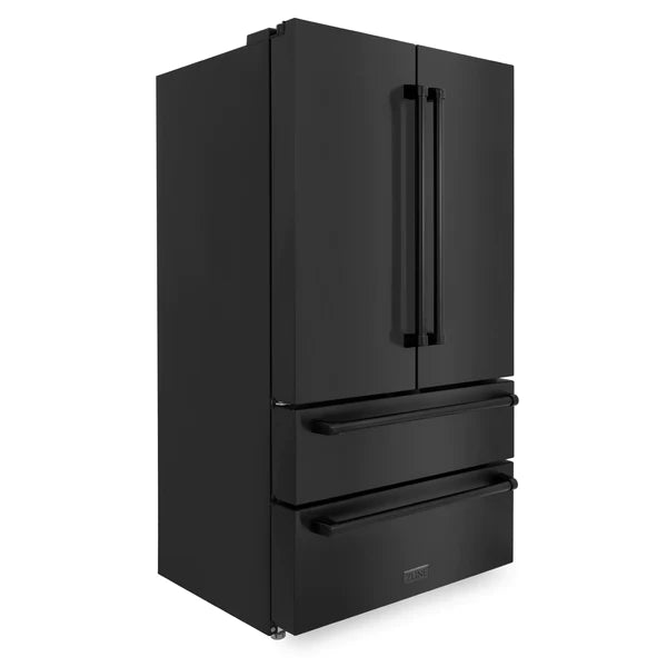 ZLINE Kitchen Package with Black Stainless Steel Refrigeration, 30" Dual Fuel Range, 30" Range Hood, Microwave Drawer, and 24" Tall Tub Dishwasher (5KPR-RABRH-MWDWV)