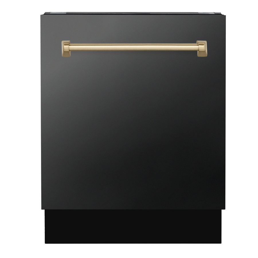 ZLINE Appliances 36" Autograph Edition Kitchen Package with Black Stainless Steel Dual Fuel Range, Range Hood and Dishwasher with Champagne Bronze Accents (3AKP-RABRHDWV36-CB)