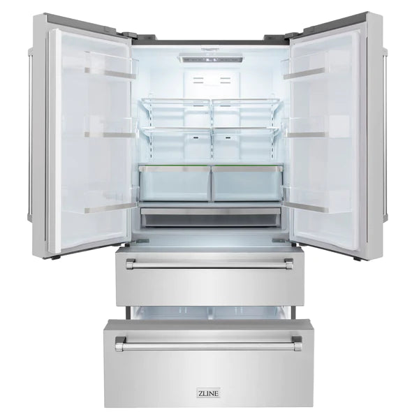 ZLINE Kitchen Package with Refrigeration, 30" Stainless Steel Dual Fuel Range, 30" Convertible Vent Range Hood, 24" Microwave Drawer, and 24" Tall Tub Dishwasher (5KPR-RARH30-MWDWV)