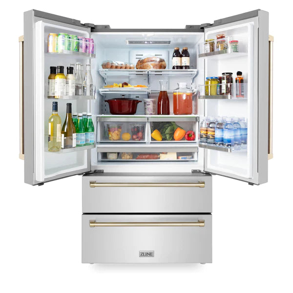 48" ZLINE Appliances Package - Autograph Edition Stainless Steel Dual Fuel Range, Range Hood, Dishwasher and Refrigeration with Gold Accents (4KAPR-RARHDWM48-G)