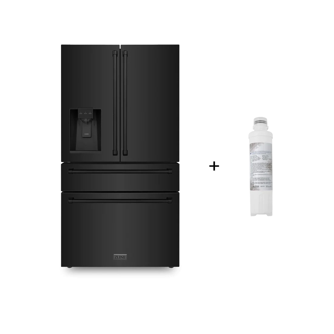 ZLINE 36 in. 21.6 cu. ft Freestanding French Door Fingerprint Resistant Refrigerator with External Water and Ice Dispenser with Filter (RFM-W-WF-36-BS)