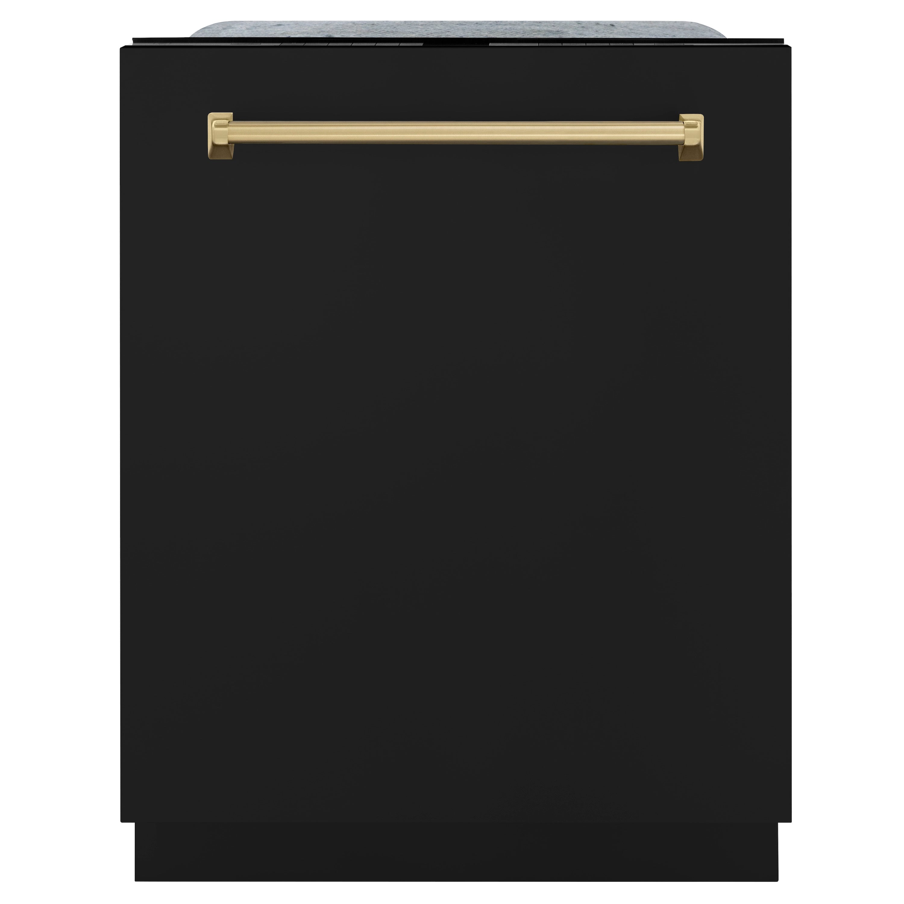 ZLINE Autograph Edition 24" Monument Series 3rd Rack Top Touch Control Tall Tub Dishwasher in Black Matte with Champagne Bronze Handle, 45dBa (DWMTZ-BLM-24-CB)