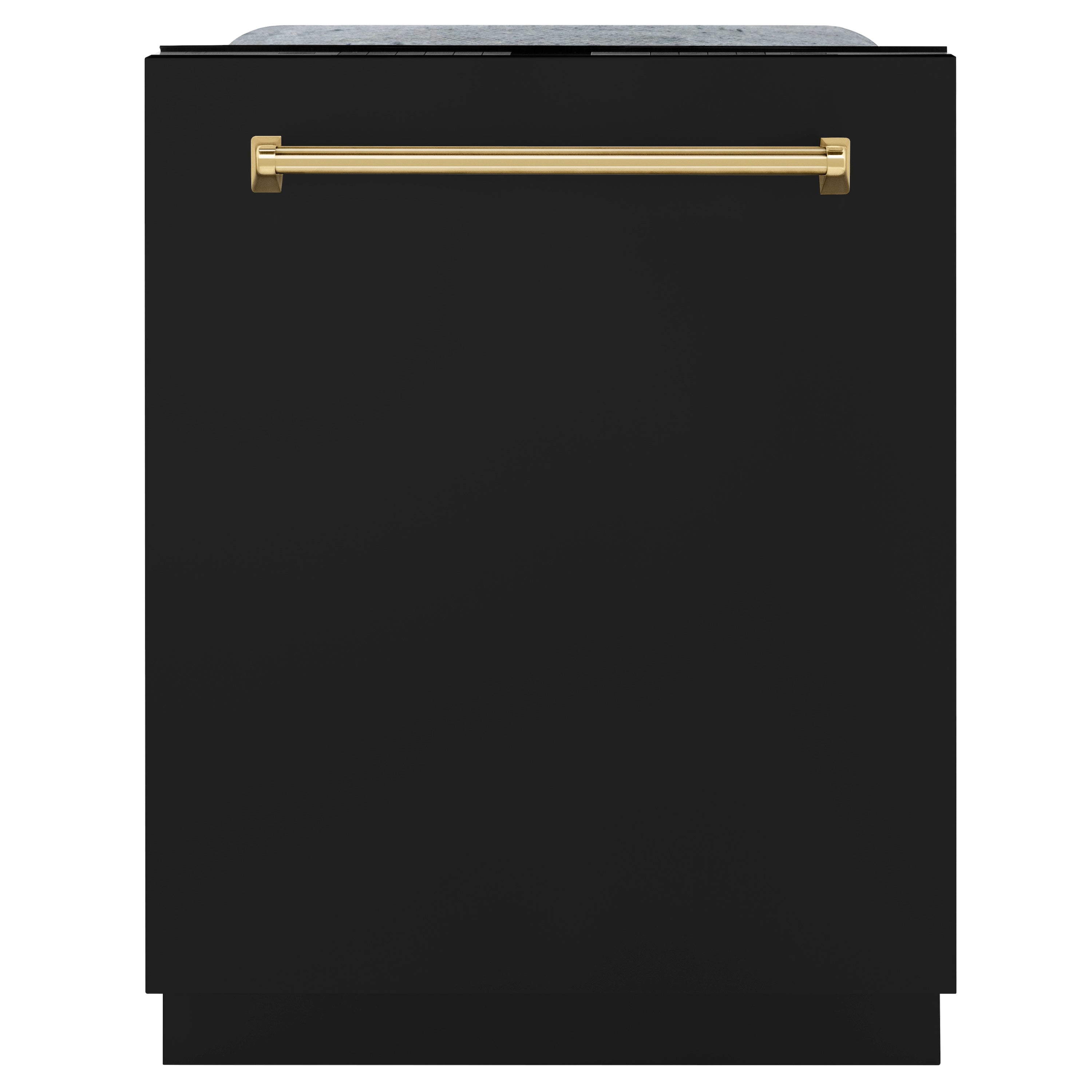 ZLINE Autograph Edition 24" Monument Series 3rd Rack Top Touch Control Tall Tub Dishwasher in Black Matte with Polished Gold Handle, 45dBa (DWMTZ-BLM-24-G)