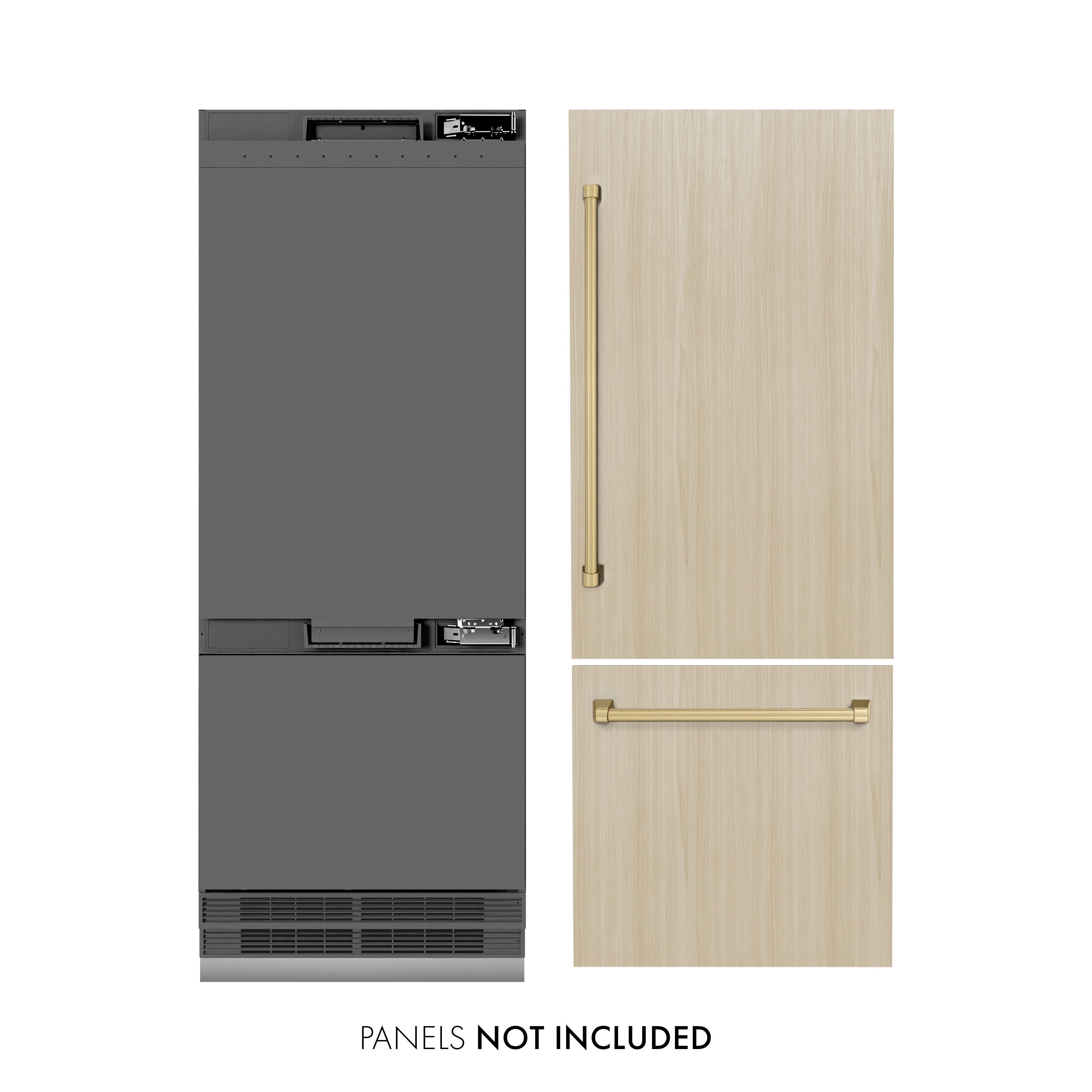 ZLINE Autograph Edition 30 in. 16.1 cu. ft. Panel Ready Built-In Bottom Freezer Refrigerator with Water Dispenser and Ice Maker with Graphite Gray Interior and Champagne Bronze Accents (GRBIVZ-30-CB)