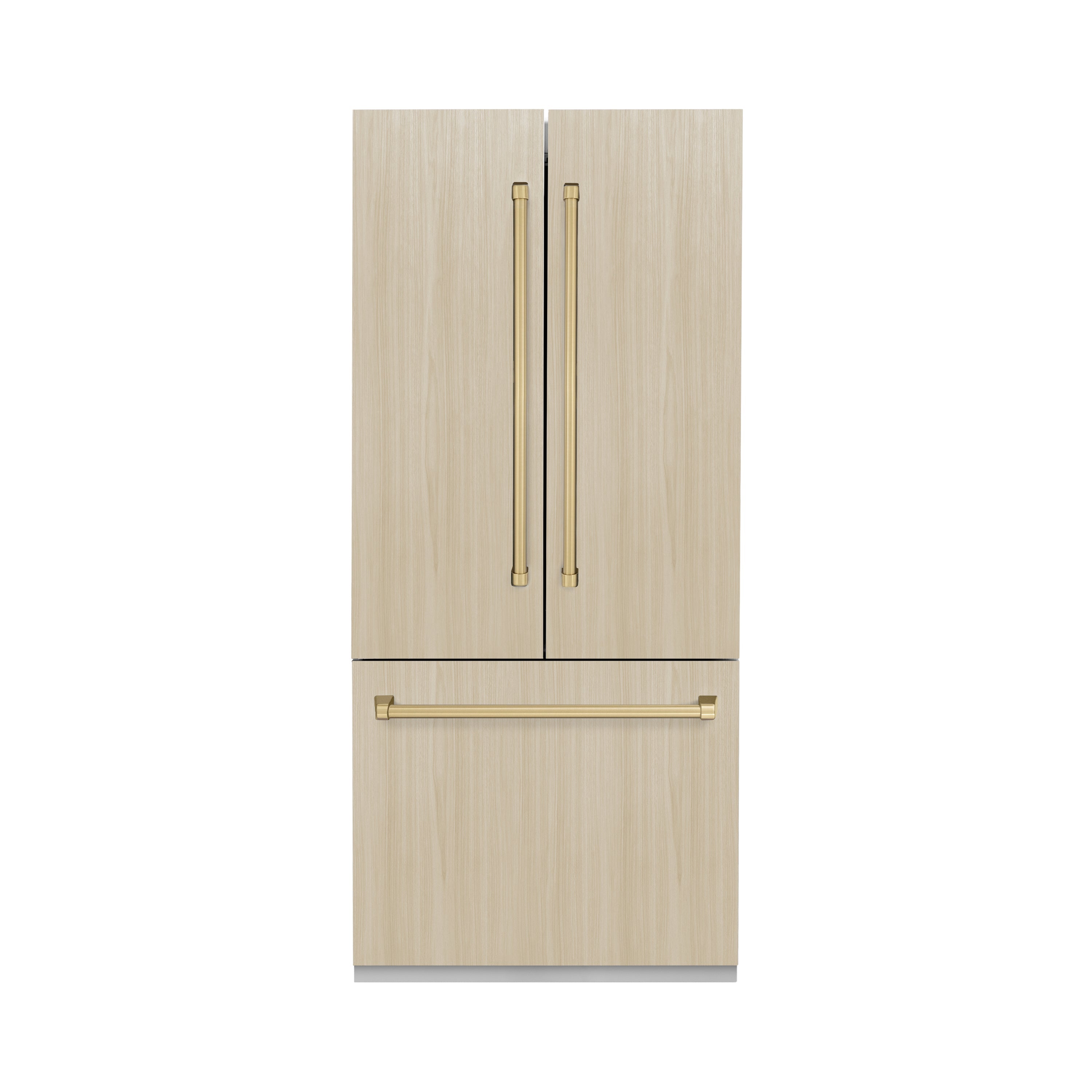 ZLINE Autograph Edition 36 in. 19.6 cu. ft. Panel Ready French Door Built-In Bottom Freezer Refrigerator with Water Dispenser and Ice Maker with Graphite Gray Interior and Champagne Bronze Accents (GRBIVZ-36-CB)