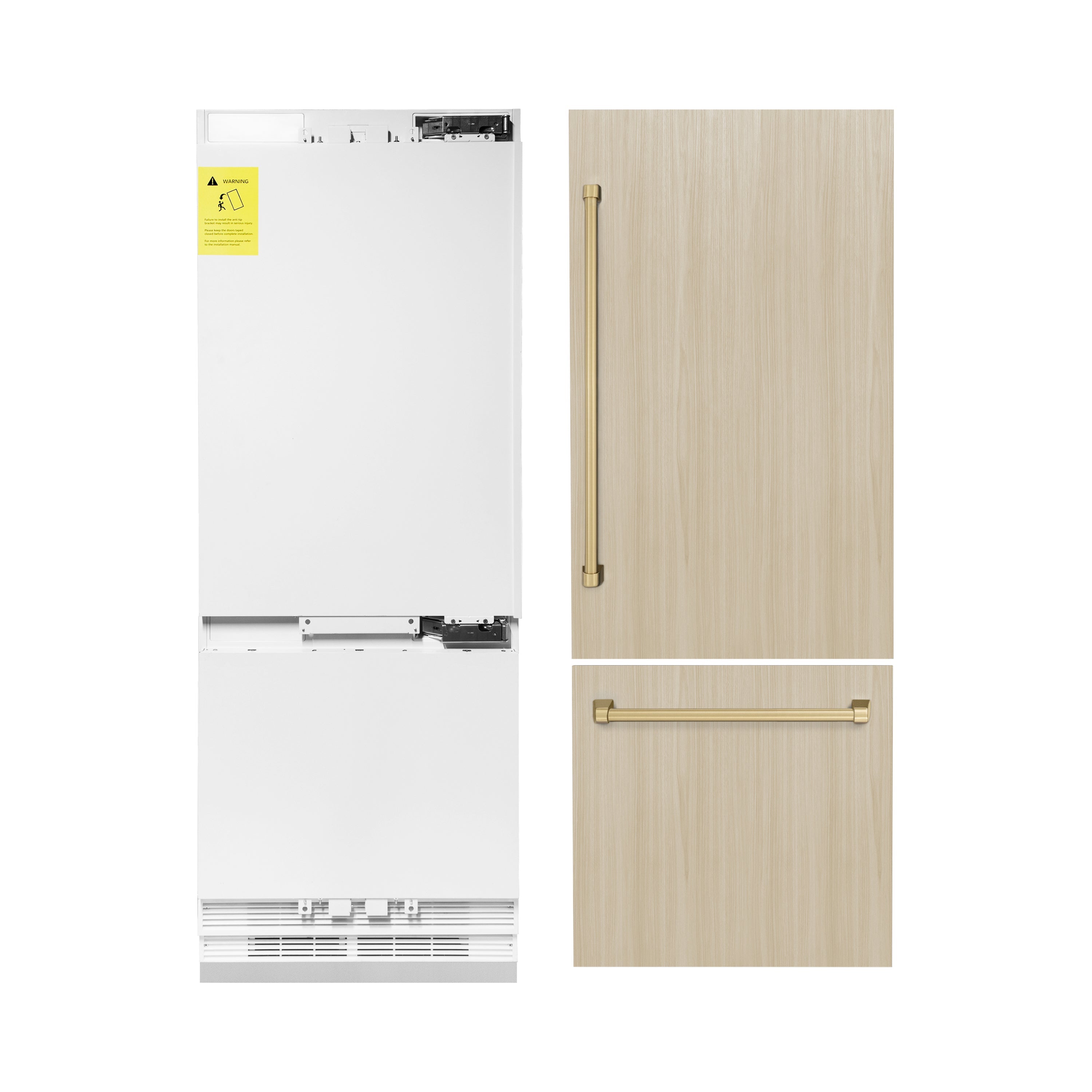 ZLINE Autograph Edition 30 in. 16.1 cu. ft. Panel Ready Built-in 2-Door Bottom Freezer Refrigerator with Internal Water and Ice Dispenser with Champagne Bronze Handles (RBIVZ-30-CB)