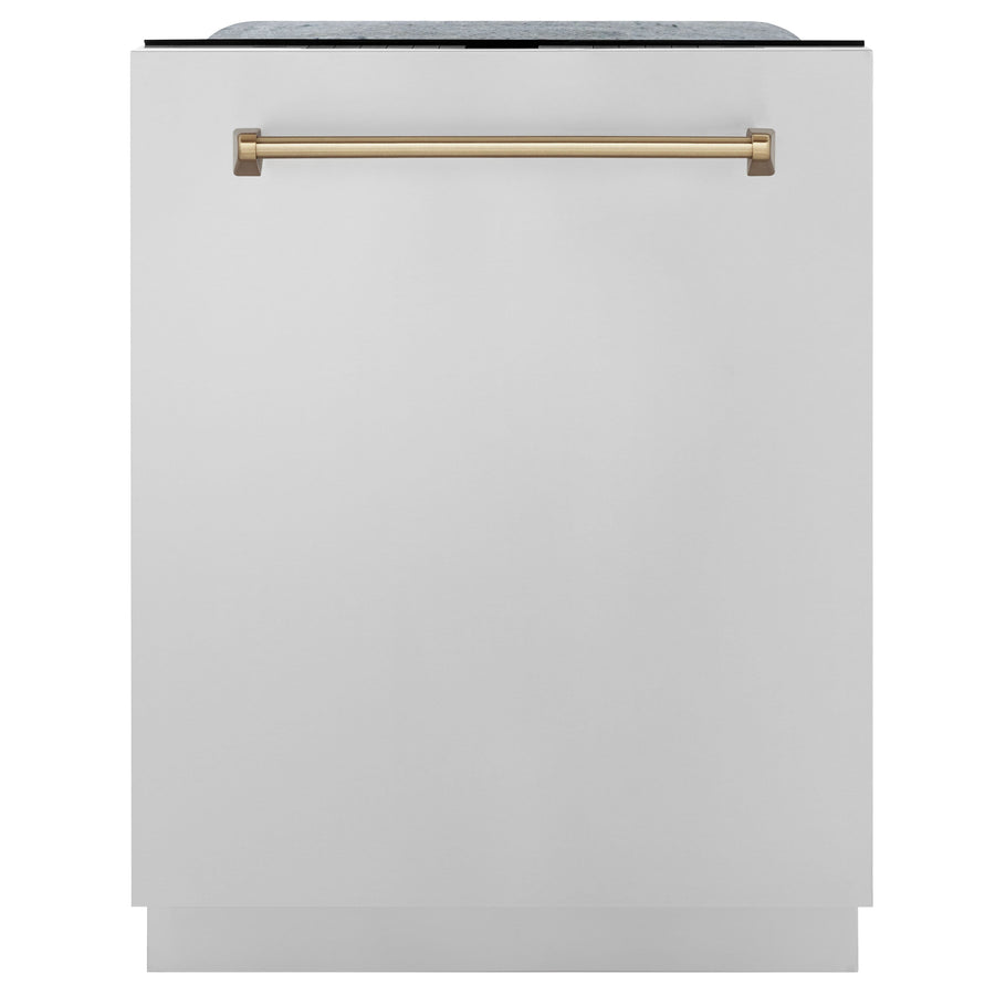 ZLINE 30" Appliance Package - Autograph Edition - Stainless Steel Dual Fuel Range, Range Hood, Dishwasher and Refrigeration Including External Water Dispenser with Champagne Bronze Accents (4AKPR-RARHDWM30-CB)