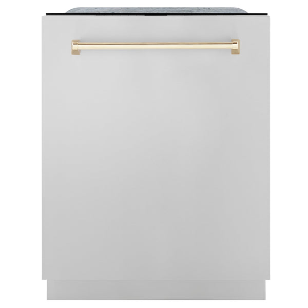 48" ZLINE Appliances Package - Autograph Edition Stainless Steel Dual Fuel Range, Range Hood, Dishwasher and Refrigeration with Gold Accents (4KAPR-RARHDWM48-G)