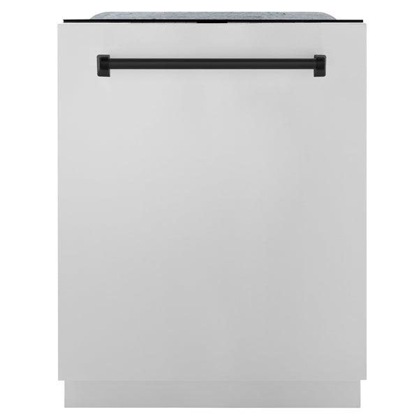 48" ZLINE Appliances Package - Autograph Edition Stainless Steel Dual Fuel Range, Range Hood, Dishwasher and Refrigeration with Matte Black Accents (4KAPR-RARHDWM48-MB)