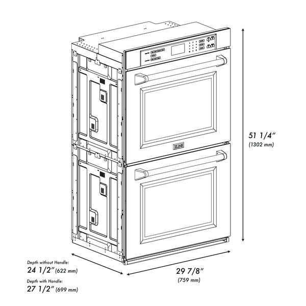 ZLINE 30 in. Autograph Edition Professional True Convection Double Wall Oven with Air Fry and Self Clean in DuraSnow® Stainless Steel with Champagne Bronze Handles (WADSZ-30-CB)