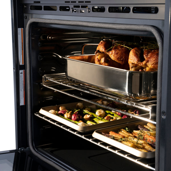 ZLINE 30 in. Autograph Edition Professional True Convection Double Wall Oven with Air Fry and Self Clean in DuraSnow® Stainless Steel with Champagne Bronze Handles (WADSZ-30-CB)