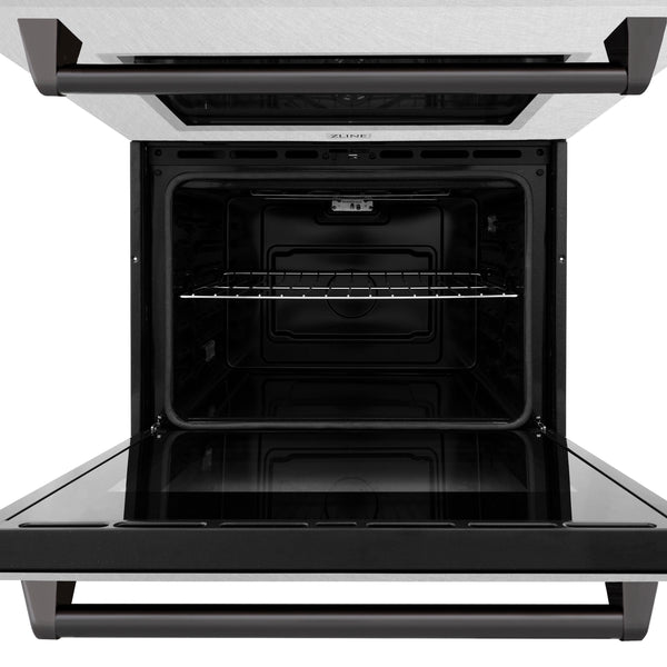 ZLINE 30 in. Autograph Edition Professional True Convection Double Wall Oven with Air Fry and Self Clean in DuraSnow® Stainless Steel with Matte Black Handles (WADSZ-30-MB)