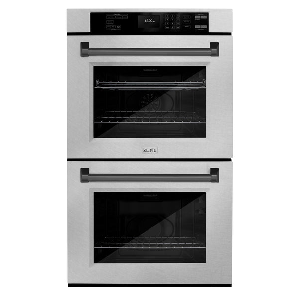 ZLINE 30 in. Autograph Edition Professional True Convection Double Wall Oven with Air Fry and Self Clean in DuraSnow® Stainless Steel with Matte Black Handles (WADSZ-30-MB)