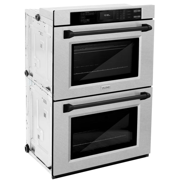 ZLINE 30 in. Autograph Edition Professional True Convection Double Wall Oven with Air Fry and Self Clean in DuraSnow® Stainless Steel with Matte Black Handles (WADSZ-30-MB)