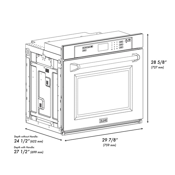 ZLINE 30 in. Autograph Edition Professional True Convection Single Wall Oven with Air Fry and Self Clean in DuraSnow® Stainless Steel with Polished Gold Handle (WASSZ-30-G)