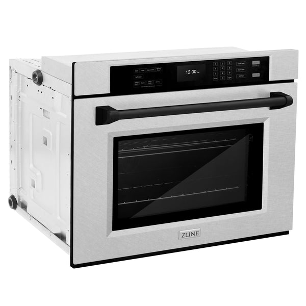 ZLINE 30 in. Autograph Edition Professional True Convection Single Wall Oven with Air Fry and Self Clean in DuraSnow® Stainless Steel with Matte Black Handle (WASSZ-30-MB)