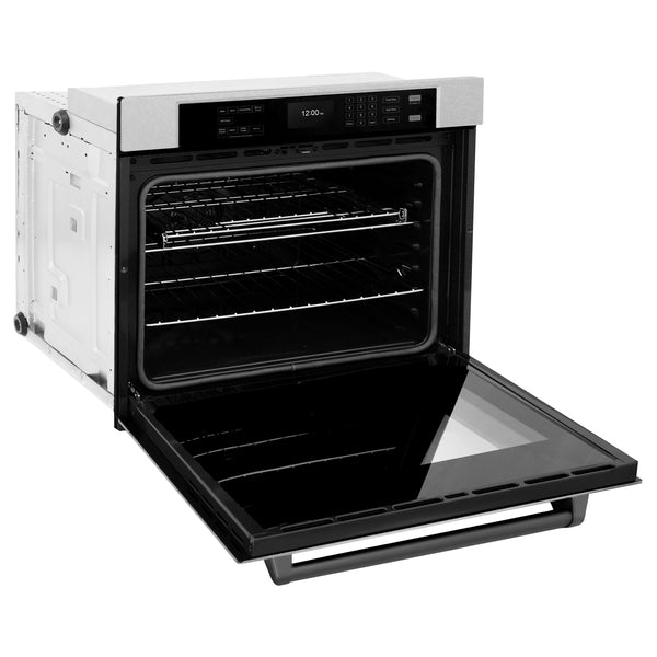 ZLINE 30 in. Autograph Edition Professional True Convection Single Wall Oven with Air Fry and Self Clean in DuraSnow® Stainless Steel with Matte Black Handle (WASSZ-30-MB)