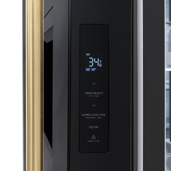 ZLINE Autograph Edition 36 in. 28.9 cu. ft. Standard-Depth French Door External Water Dispenser Refrigerator with Dual Ice Maker in Black Stainless Steel and Champagne Bronze Handles (RSMZ-W-36-BS-CB)