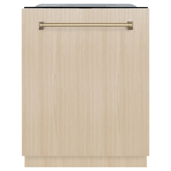 ZLINE Autograph Edition 24" Monument Series 3rd Rack Top Touch Control Tall Tub Dishwasher in Custom Panel Ready with Champagne Bronze Handle, 45dBa (DWMTZ-24-CB)