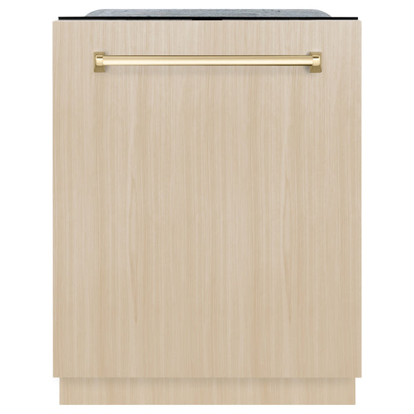 ZLINE Autograph Edition 24" Monument Series 3rd Rack Top Touch Control Tall Tub Dishwasher in Custom Panel Ready with Polished Gold Handle, 45dBa (DWMTZ-24-G)