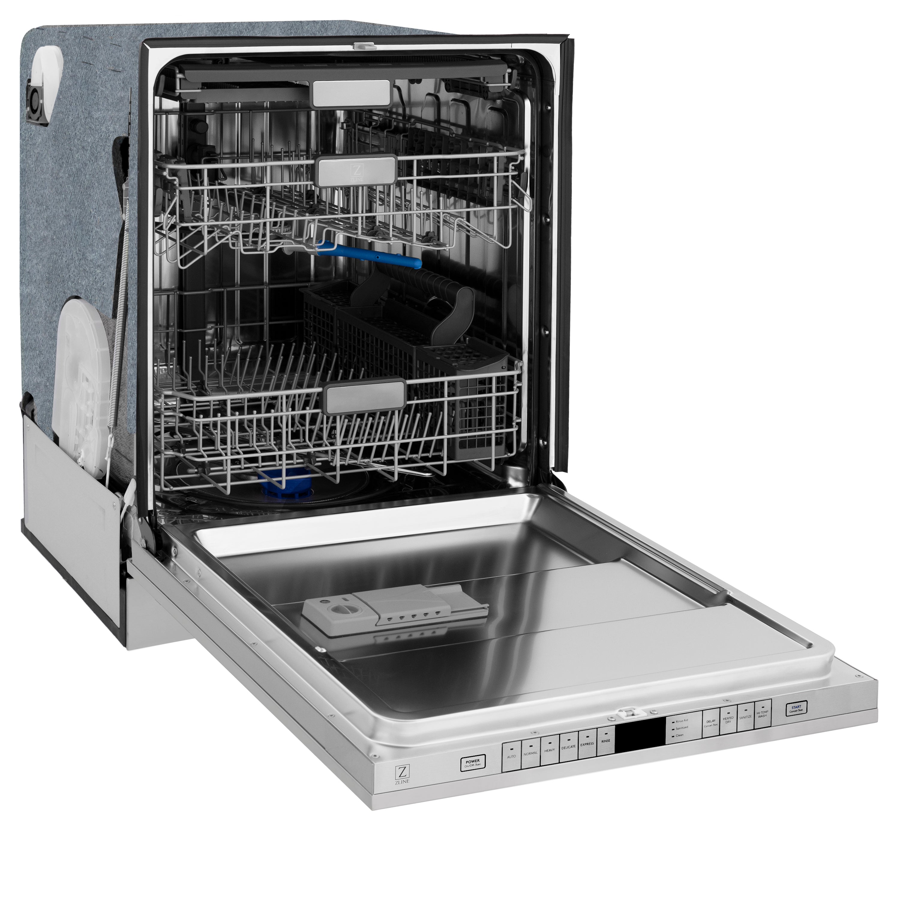 ZLINE Autograph Edition 24" Monument Series 3rd Rack Top Touch Control Tall Tub Dishwasher in Custom Panel Ready with Matte Black Handle, 45dBa (DWMTZ-24-MB)