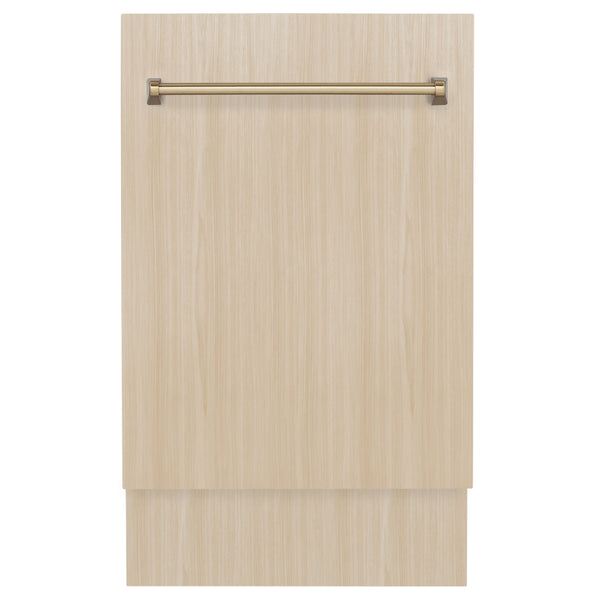 ZLINE Autograph Edition 18” Tallac Series 3rd Rack Top Control Dishwasher in Custom Panel Ready with Champagne Bronze Handle, 51dBa (DWVZ-18-CB)