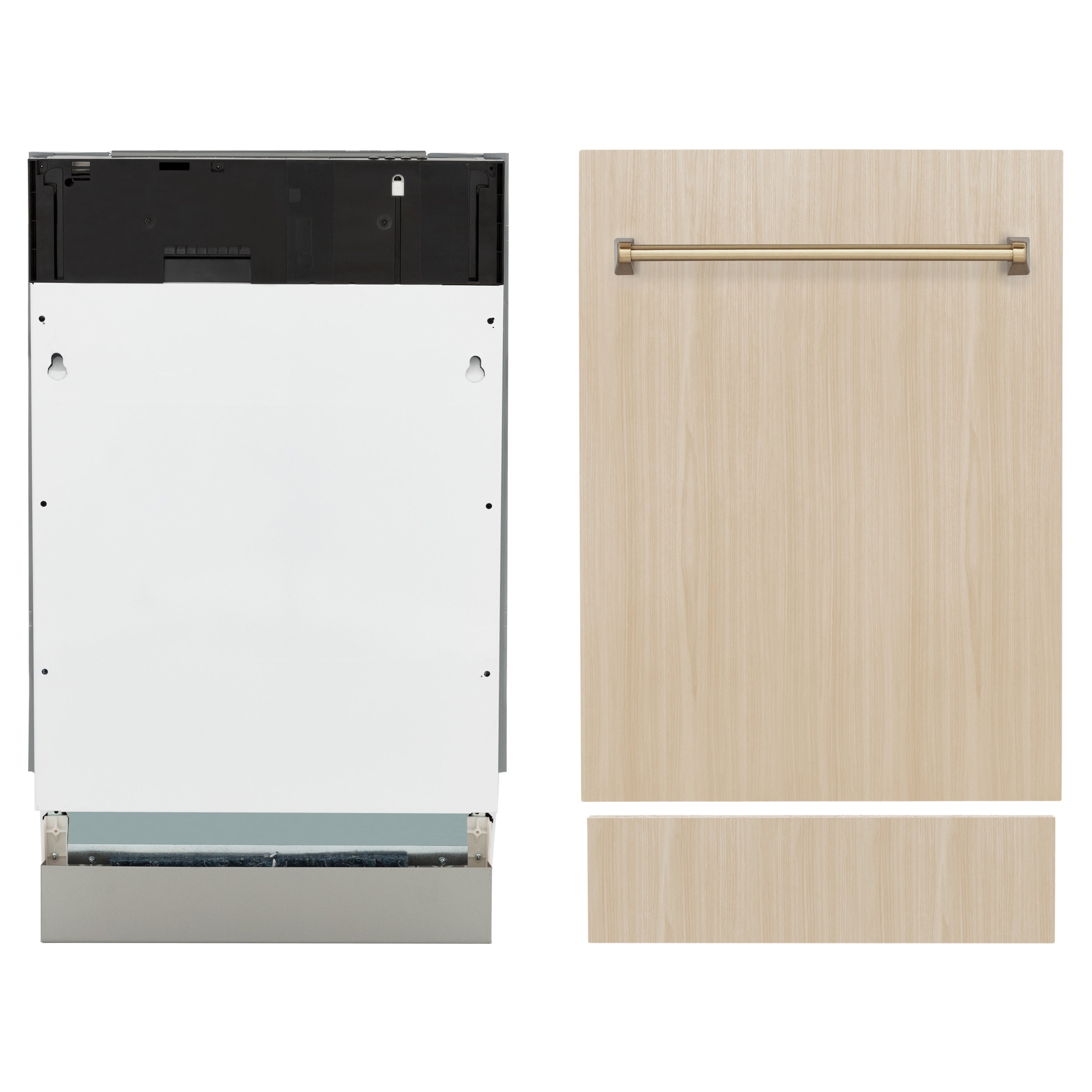 ZLINE Autograph Edition 18” Tallac Series 3rd Rack Top Control Dishwasher in Custom Panel Ready with Champagne Bronze Handle, 51dBa (DWVZ-18-CB)