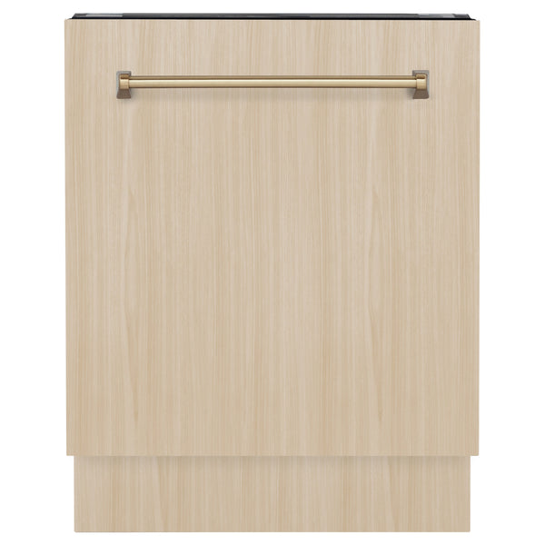ZLINE Autograph Edition 24" Tallac Series 3rd Rack Top Control Built-In Tall Tub Dishwasher in Custom Panel Ready with Champagne Bronze Handle, 51dBa (DWVZ-24-CB)