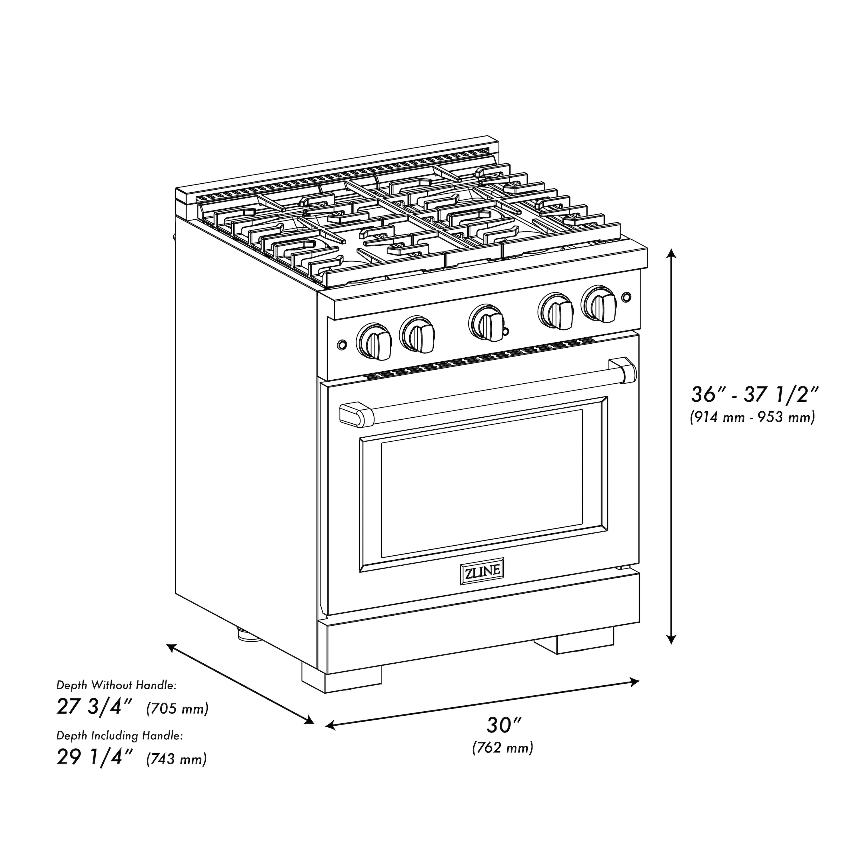 ZLINE Autograph Edition 30 in. 4.2 cu. ft. 4 Burner Gas Range with Convection Gas Oven in Black Stainless Steel and Champagne Bronze Accents (SGRBZ-30-CB)