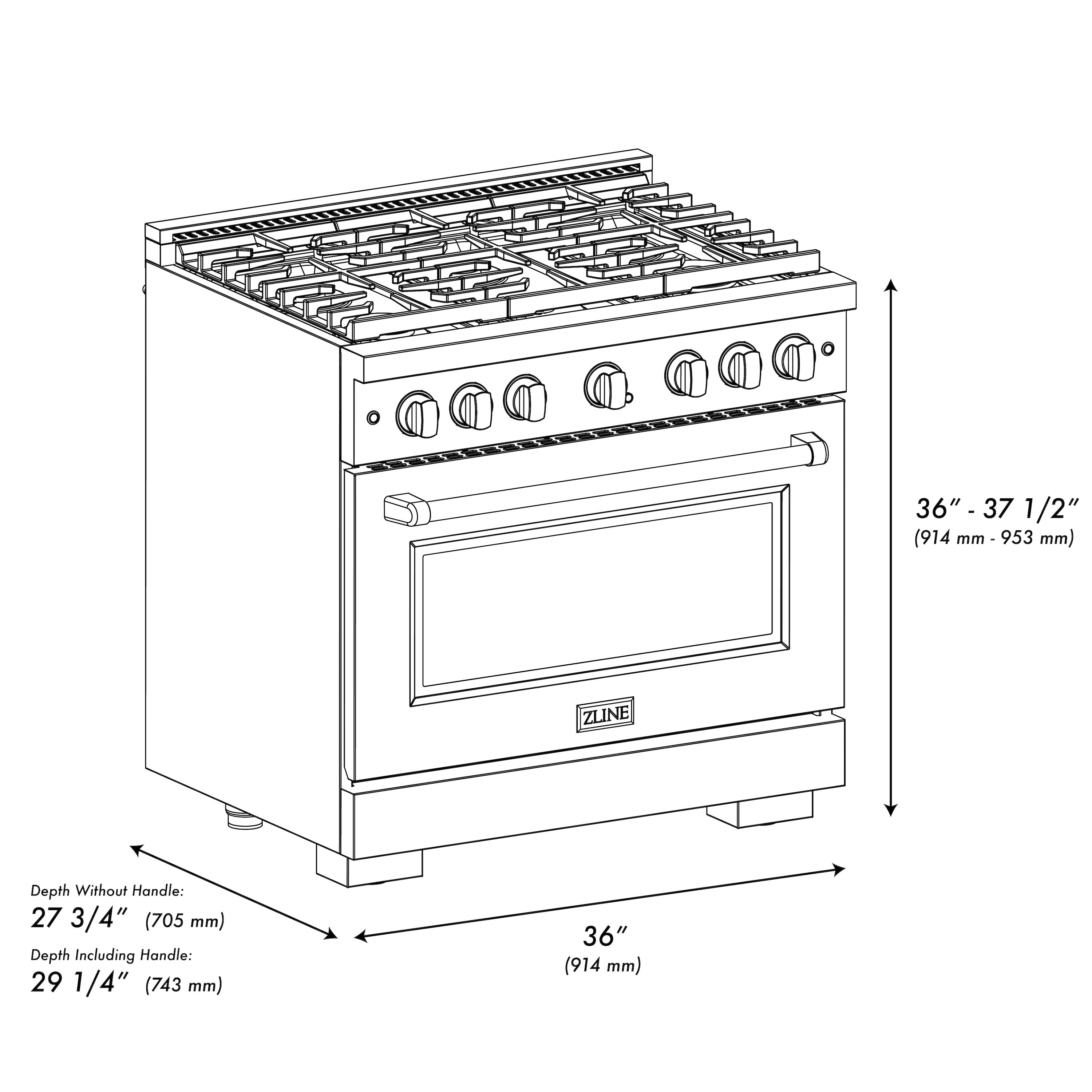 ZLINE Autograph Edition 36 in. 5.2 cu. ft. 6 Burner Gas Range with Convection Gas Oven in DuraSnow® Stainless Steel with Black Matte Door and Champagne Bronze Accents (SGRSZ-BLM-36-CB)