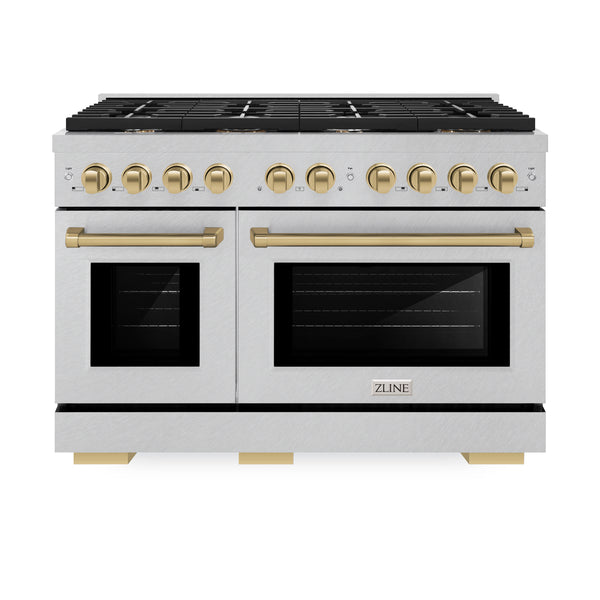 ZLINE Autograph Edition 48 in. 6.7 cu. ft. Paramount Double Oven Dual Fuel Range with 8 Burner Gas Cooktop in DuraSnow® Stainless Steel and Accents