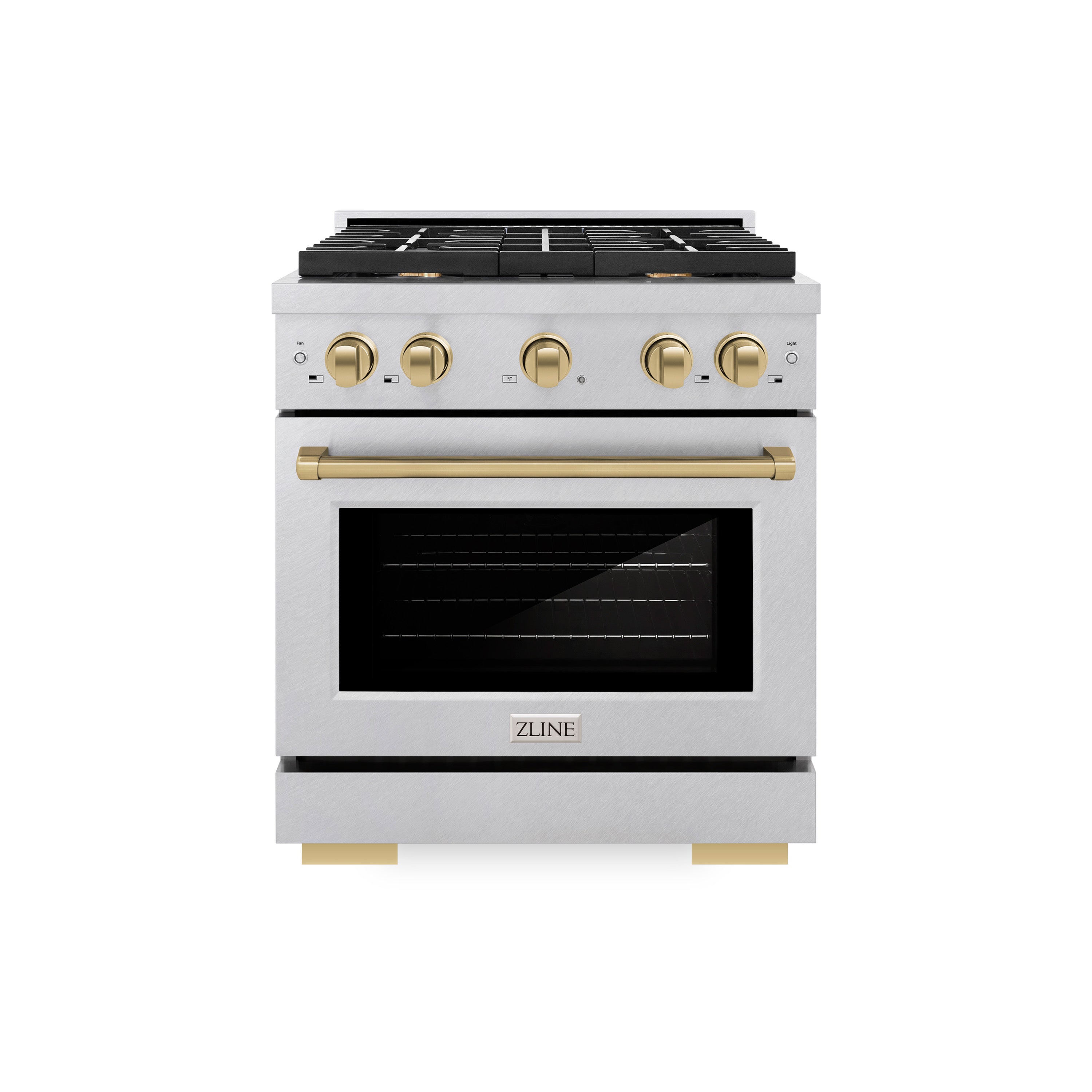 ZLINE Autograph Edition 30 in. 4.2 cu. ft. 4 Burner Gas Range with Convection Gas Oven in DuraSnow® Stainless Steel and Champagne Bronze Accents (SGRSZ-30-CB)