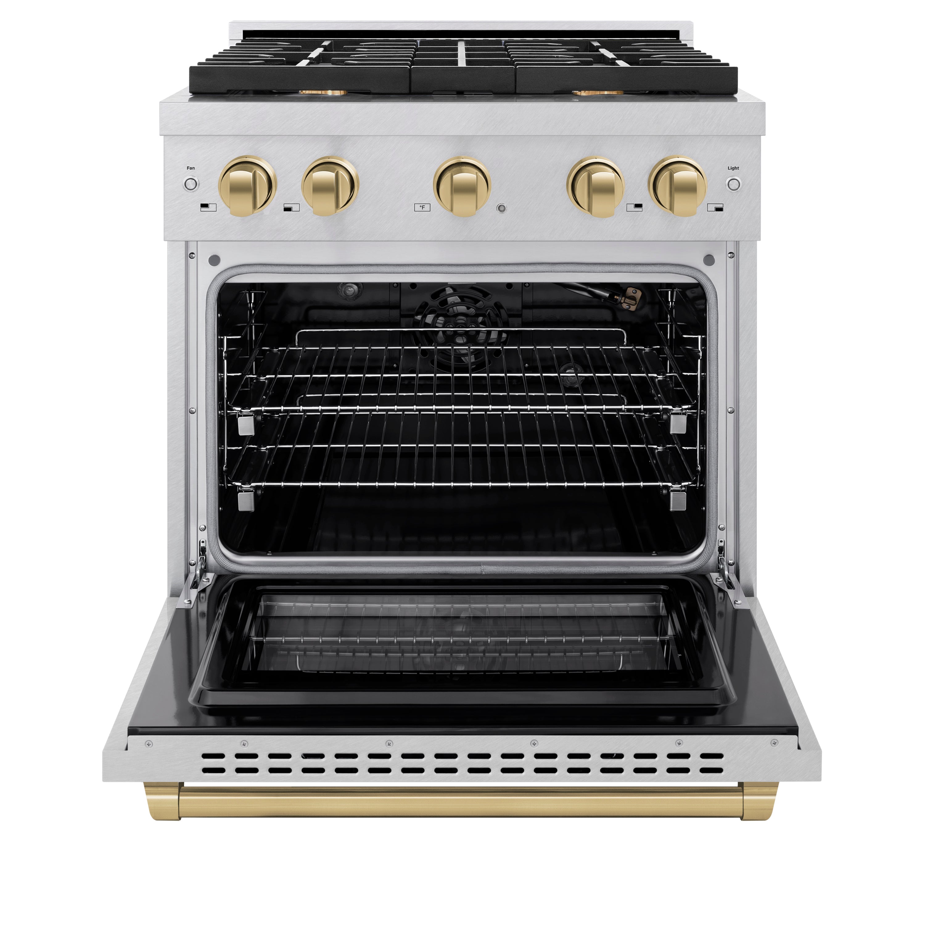 ZLINE Autograph Edition 30 in. 4.2 cu. ft. 4 Burner Gas Range with Convection Gas Oven in DuraSnow® Stainless Steel and Champagne Bronze Accents (SGRSZ-30-CB)