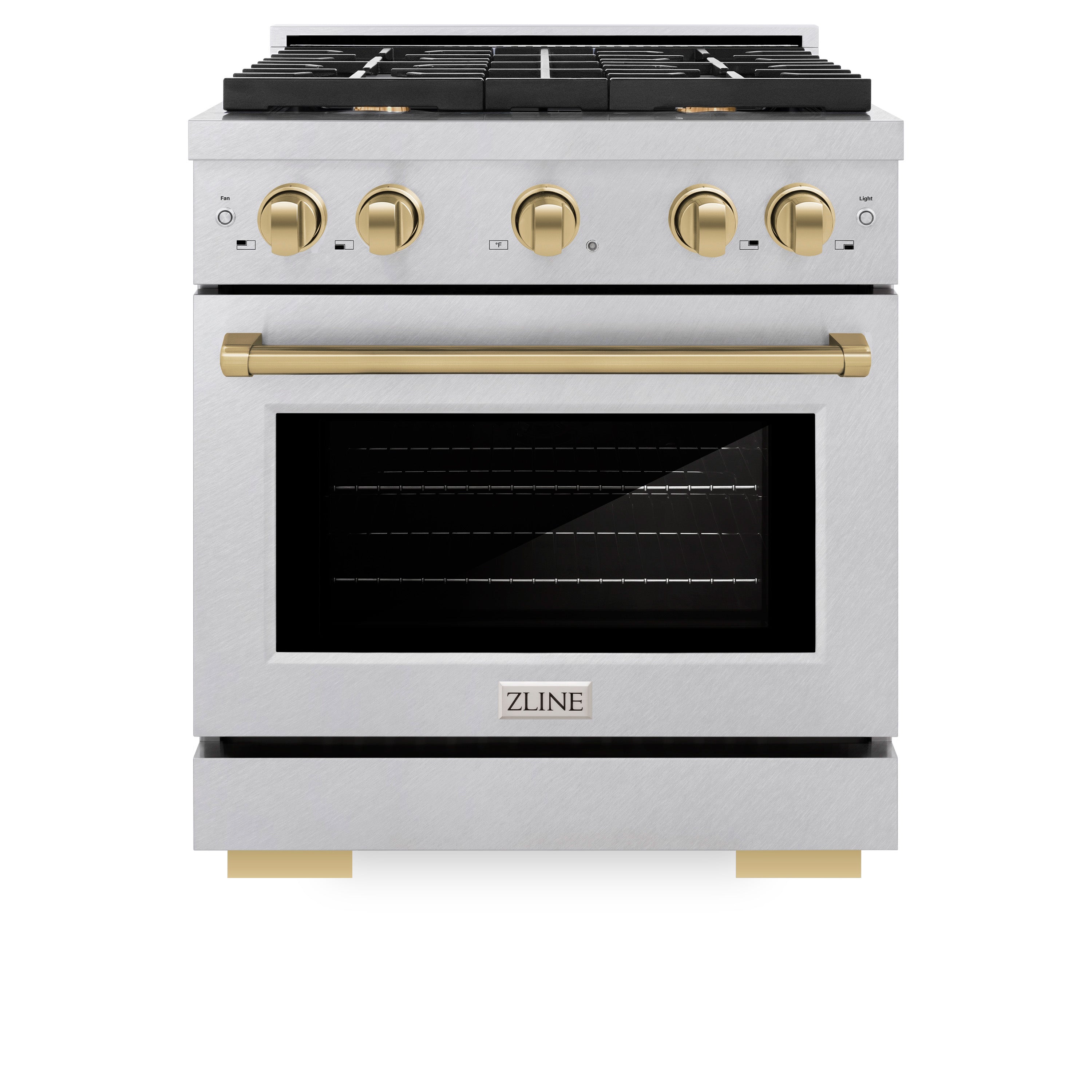 ZLINE Autograph Edition 30 in. 4.2 cu. ft. 4 Burner Gas Range with Convection Gas Oven in DuraSnow® Stainless Steel and Champagne Bronze Accents (SGRSZ-30-CB)