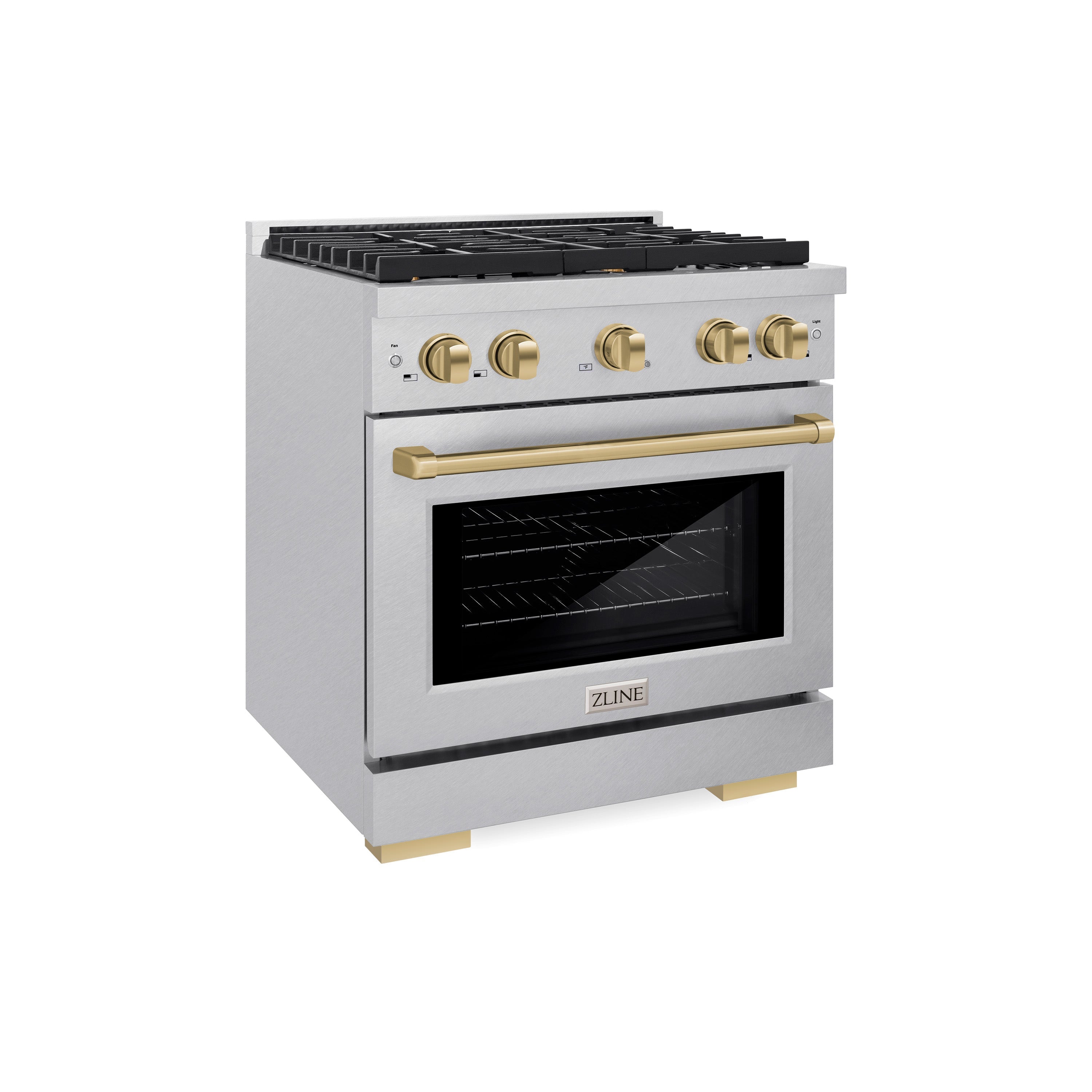 ZLINE Autograph Edition 30 in. 4.2 cu. ft. 4 Burner Gas Range with Convection Gas Oven in DuraSnow® Stainless Steel and Champagne Bronze Accents (SGRSZ-30-CB)