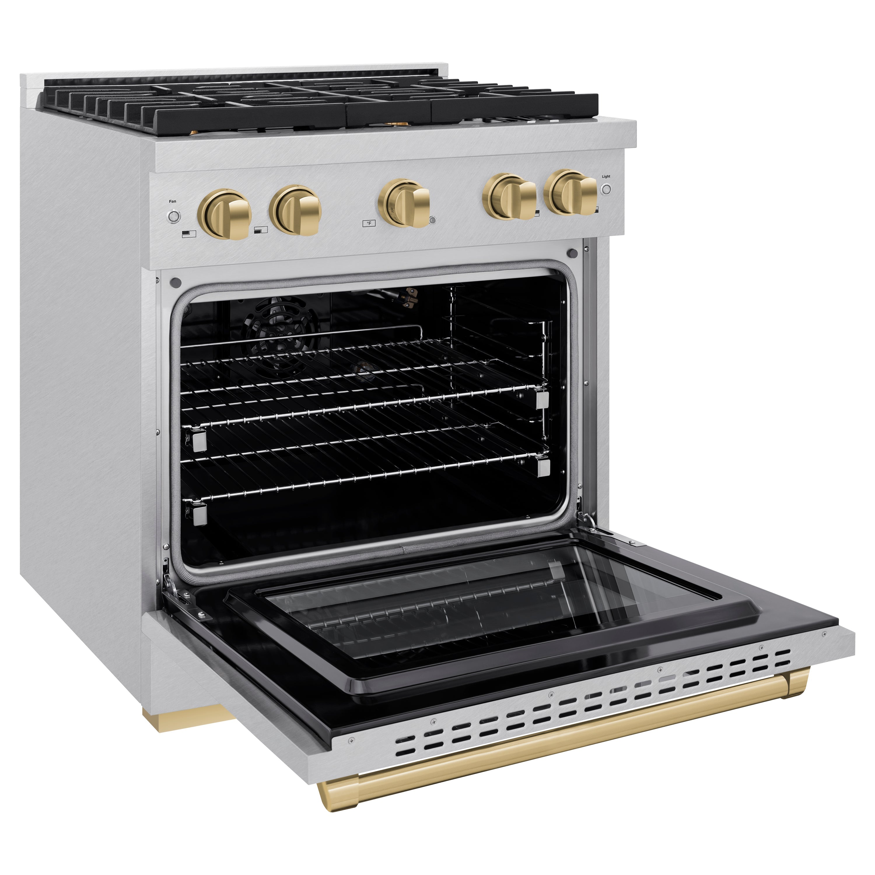 ZLINE Autograph Edition 30 in. 4.2 cu. ft. 4 Burner Gas Range with Convection Gas Oven in DuraSnow® Stainless Steel and Champagne Bronze Accents (SGRSZ-30-CB)