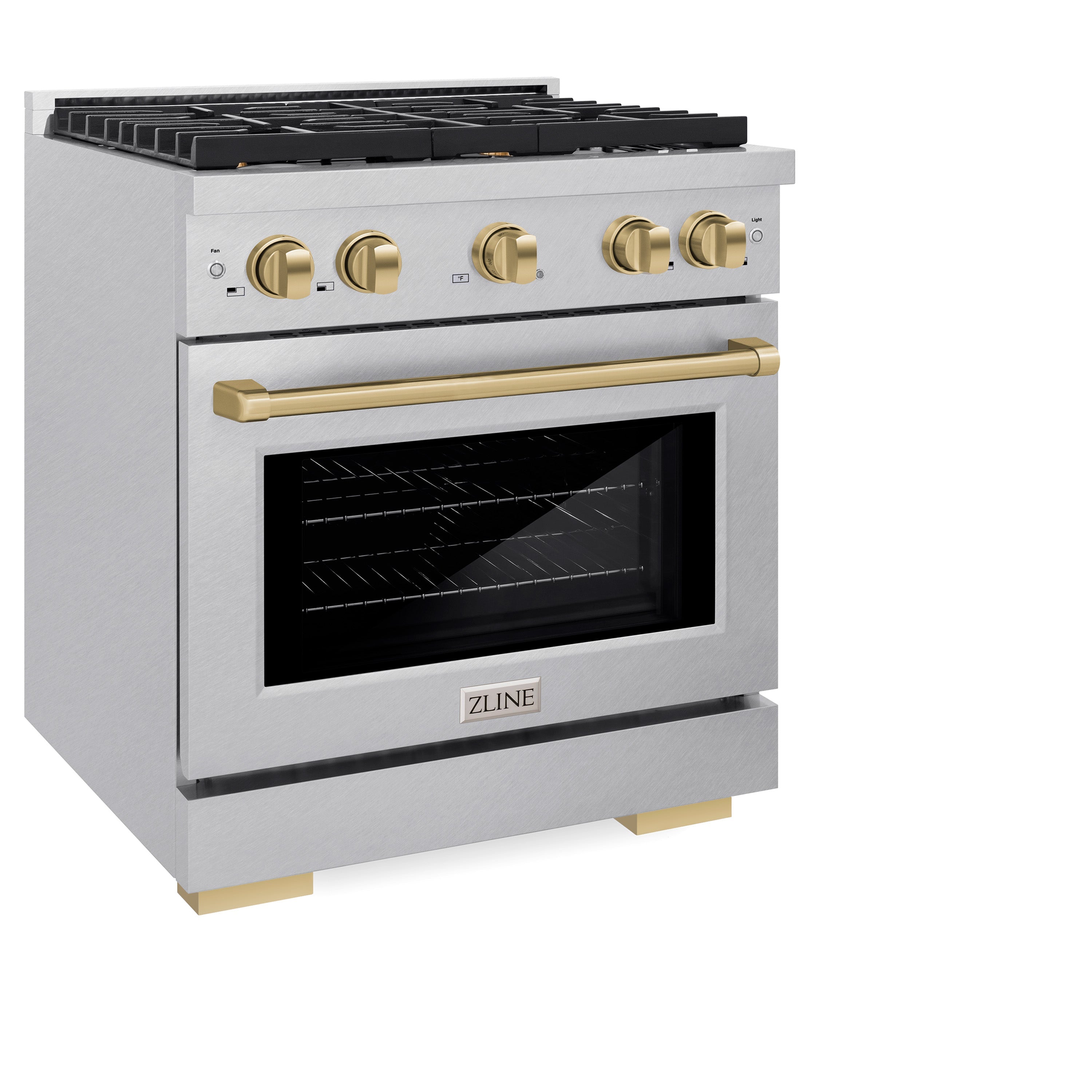 ZLINE Autograph Edition 30 in. 4.2 cu. ft. 4 Burner Gas Range with Convection Gas Oven in DuraSnow® Stainless Steel and Champagne Bronze Accents (SGRSZ-30-CB)