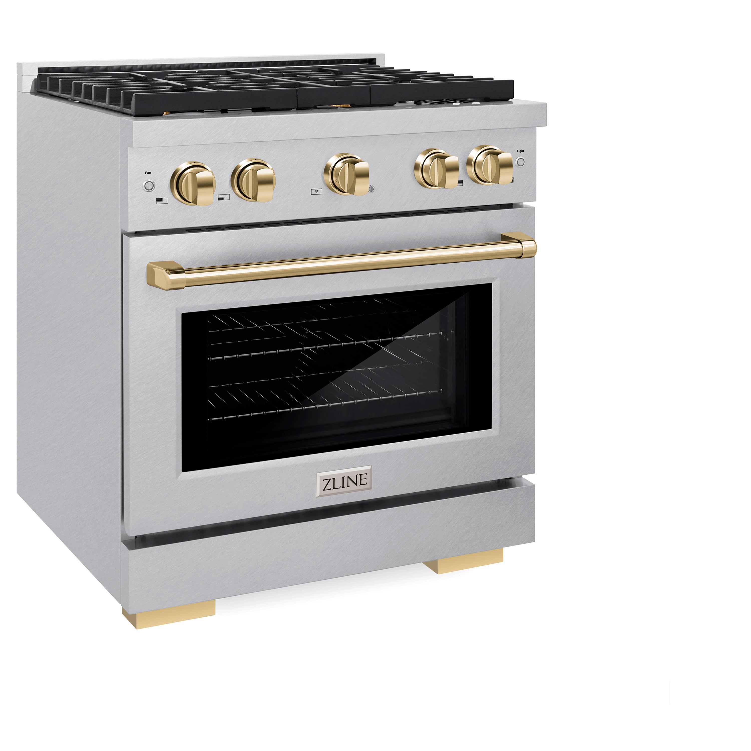 ZLINE Autograph Edition 30 in. 4.2 cu. ft. 4 Burner Gas Range with Convection Gas Oven in DuraSnow® Stainless Steel and Polished Gold Accents (SGRSZ-30-G)