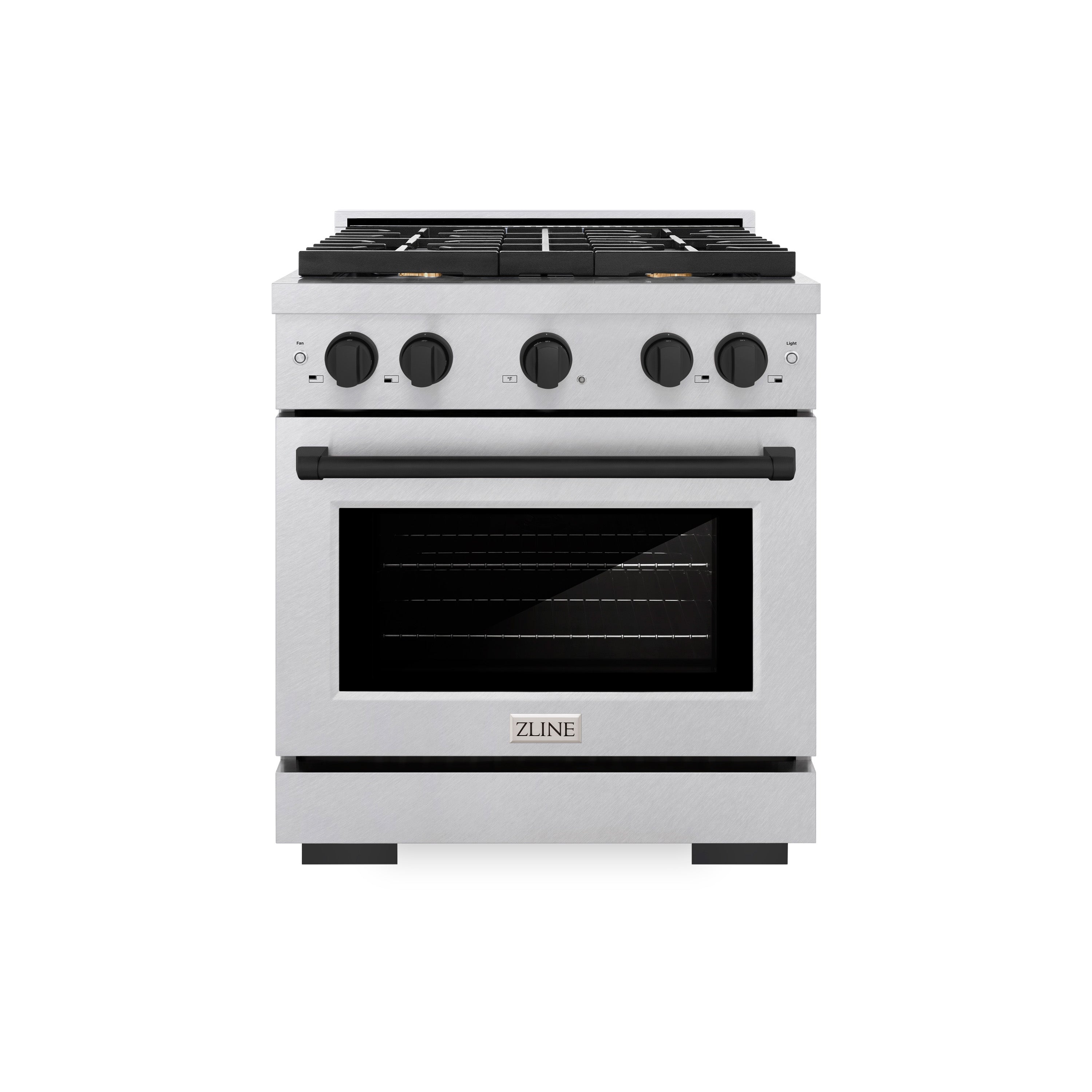 ZLINE Autograph Edition 30 in. 4.2 cu. ft. 4 Burner Gas Range with Convection Gas Oven in DuraSnow® Stainless Steel and Matte Black Accents (SGRSZ-30-MB)