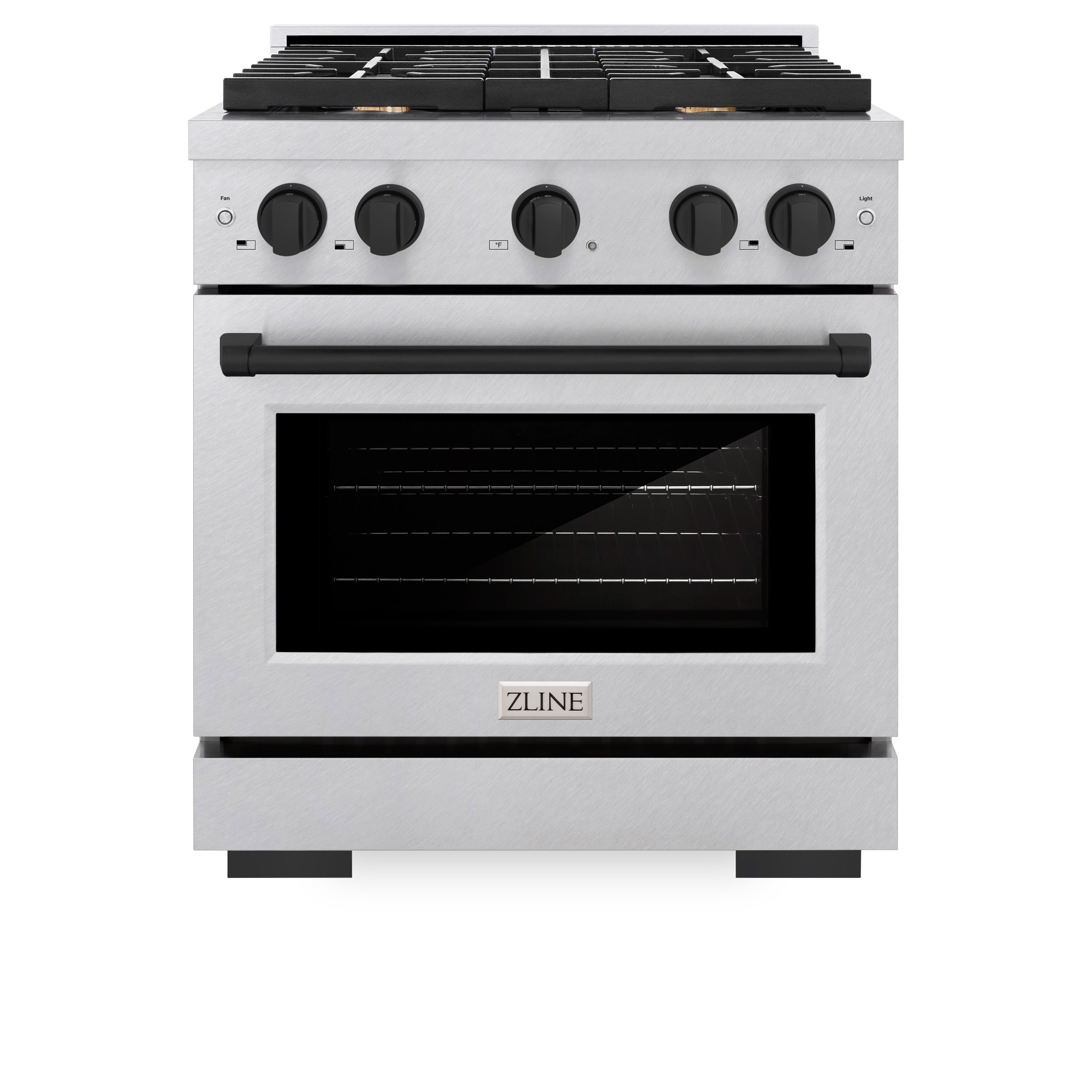 ZLINE Autograph Edition 30 in. 4.2 cu. ft. 4 Burner Gas Range with Convection Gas Oven in DuraSnow® Stainless Steel and Matte Black Accents (SGRSZ-30-MB)