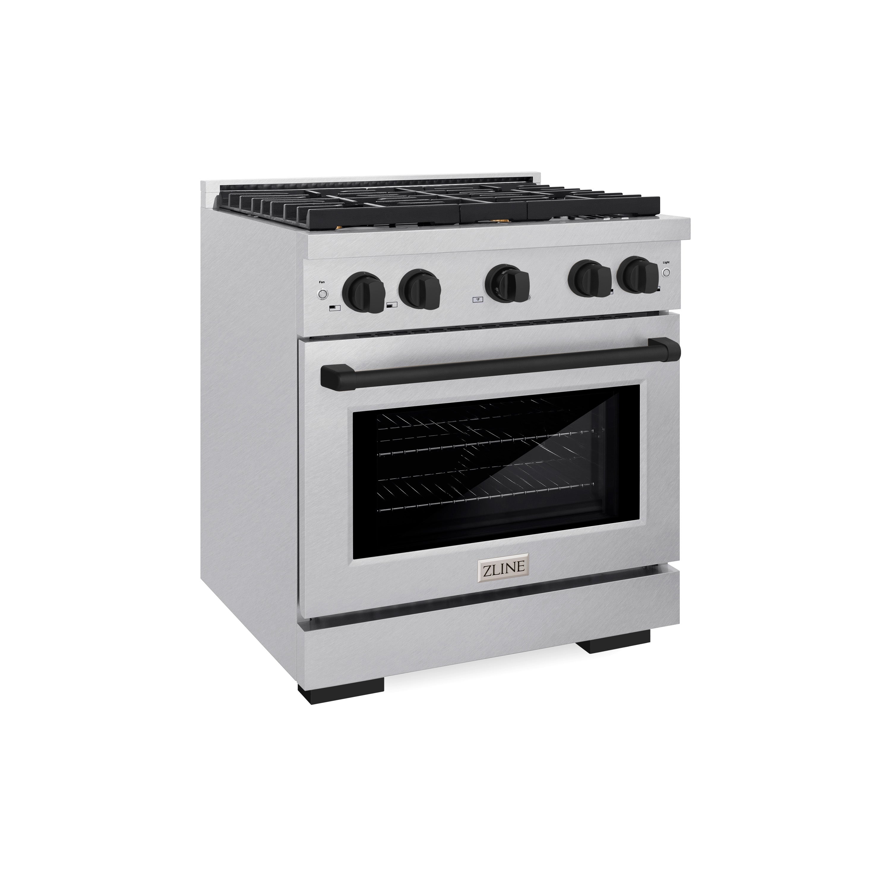 ZLINE Autograph Edition 30 in. 4.2 cu. ft. 4 Burner Gas Range with Convection Gas Oven in DuraSnow® Stainless Steel and Matte Black Accents (SGRSZ-30-MB)