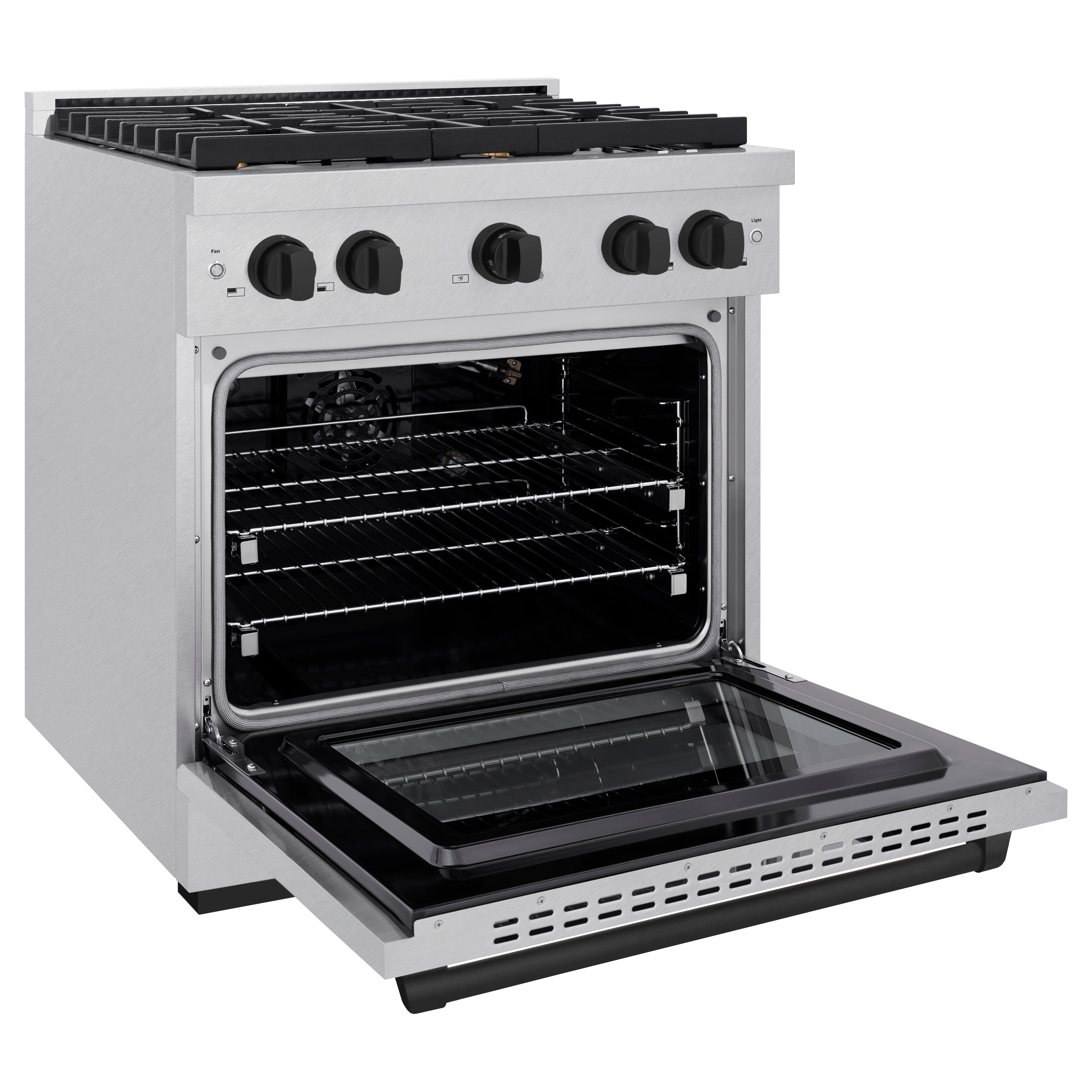 ZLINE Autograph Edition 30 in. 4.2 cu. ft. 4 Burner Gas Range with Convection Gas Oven in DuraSnow® Stainless Steel and Matte Black Accents (SGRSZ-30-MB)